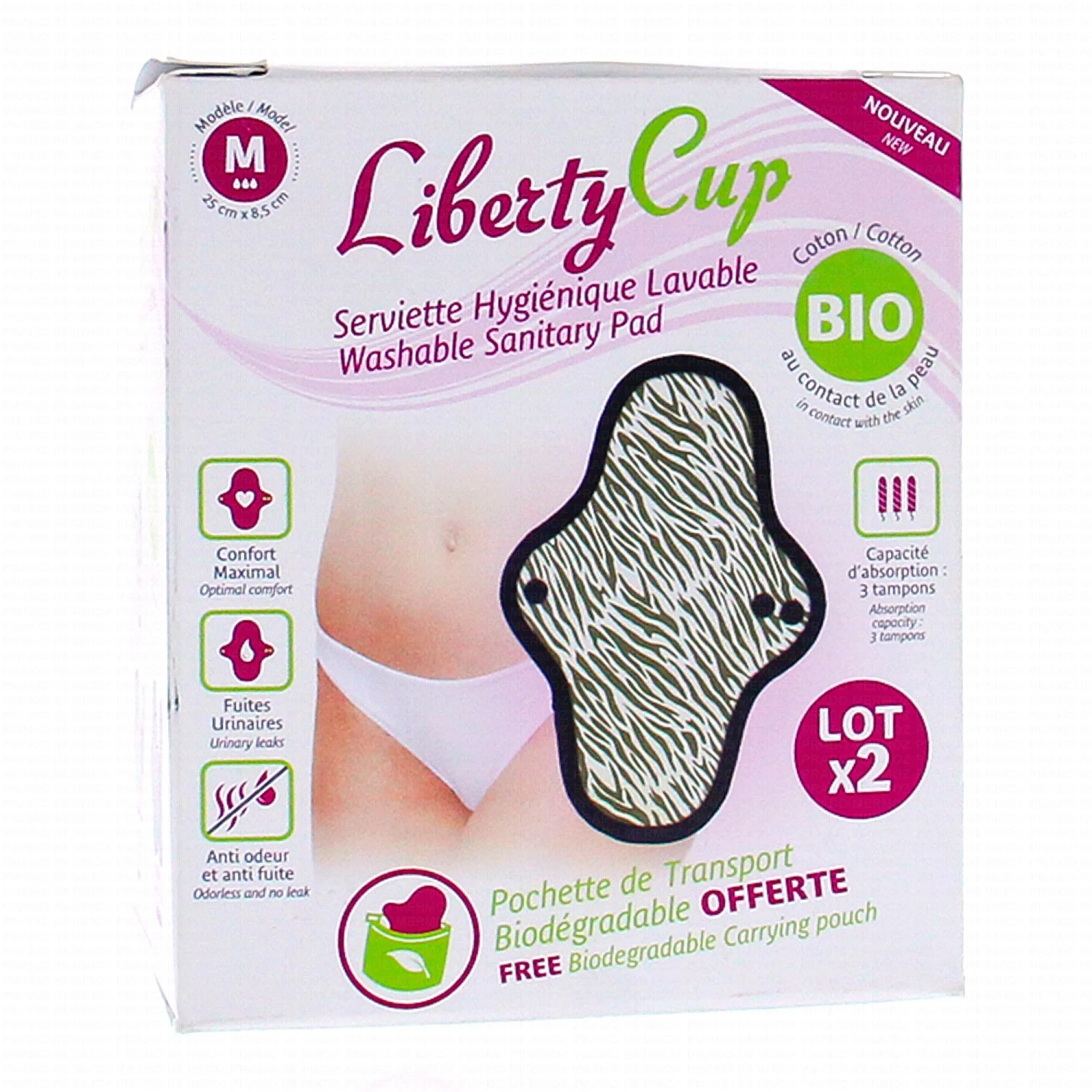 LIBERTY CUP Serviette Hygiénique Lavable Taille M Lot De 2 1 LIBERTY CUP Serviette Hygiénique Lavable Taille M Lot De 2