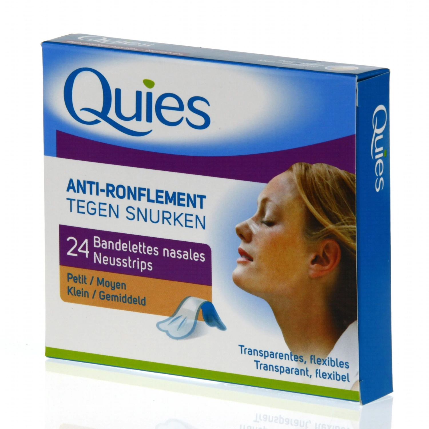 QUIES Bandelettes Nasales Anti-ronflement Transparentes Petites Boite De 24 1 QUIES Bandelettes Nasales Anti-ronflement Transparentes Petites Boite De 24