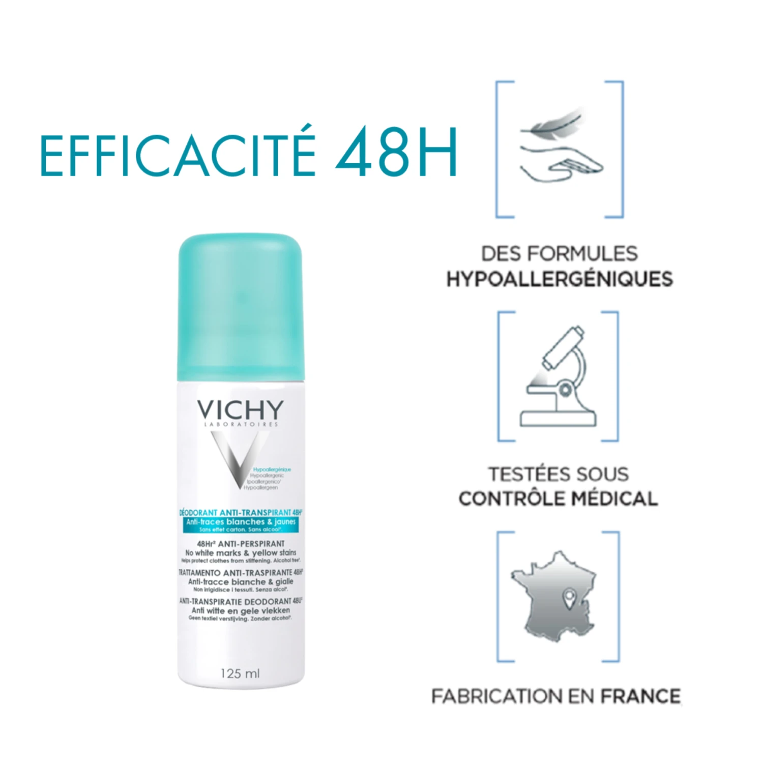 VICHY Déodorant Traitement Anti-transpirant 48h Anti-traces Blanches & Jaunes 2 VICHY Déodorant Traitement Anti-transpirant 48h Anti-traces Blanches & Jaunes – Image 2