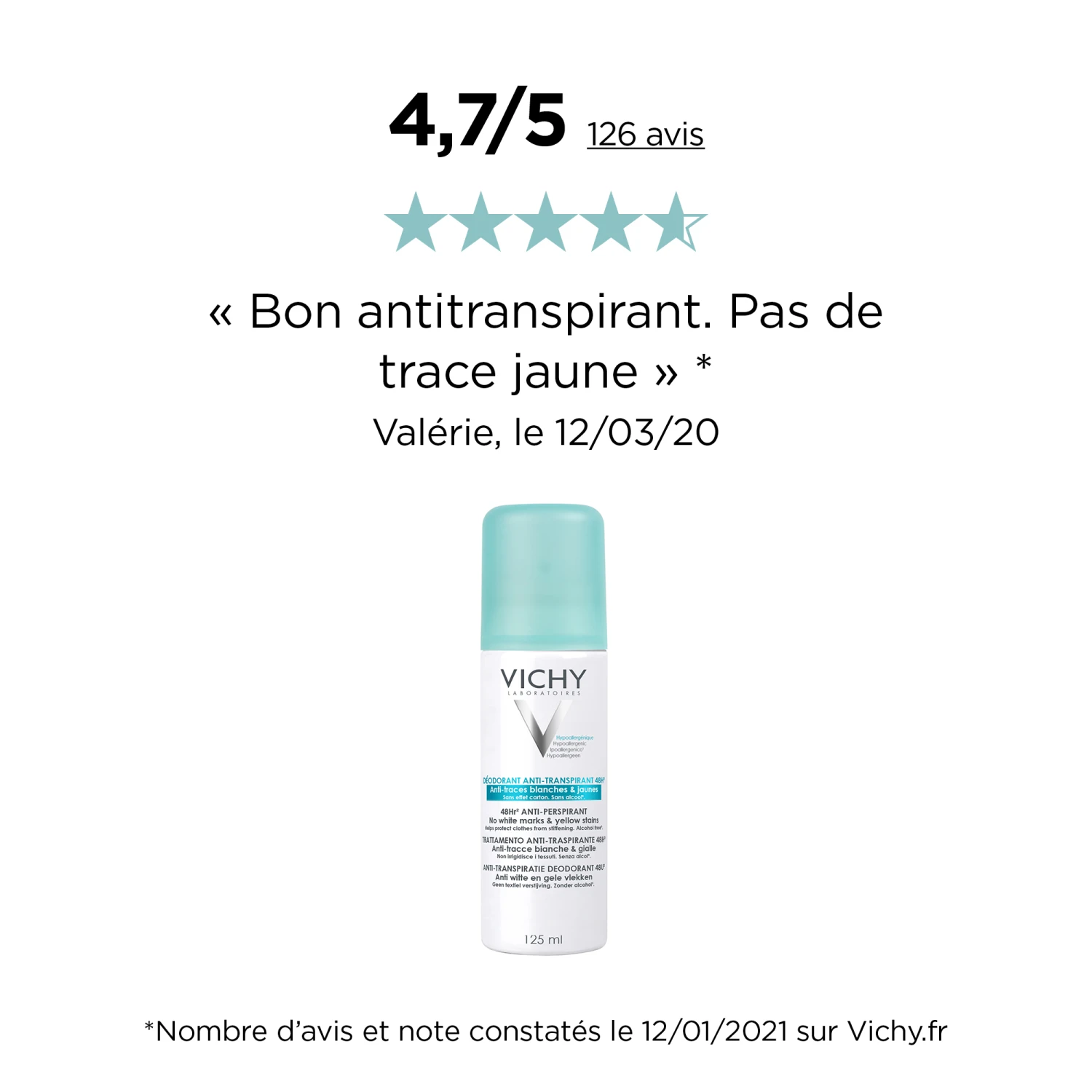 VICHY Déodorant Traitement Anti-transpirant 48h Anti-traces Blanches & Jaunes 4 VICHY Déodorant Traitement Anti-transpirant 48h Anti-traces Blanches & Jaunes – Image 4
