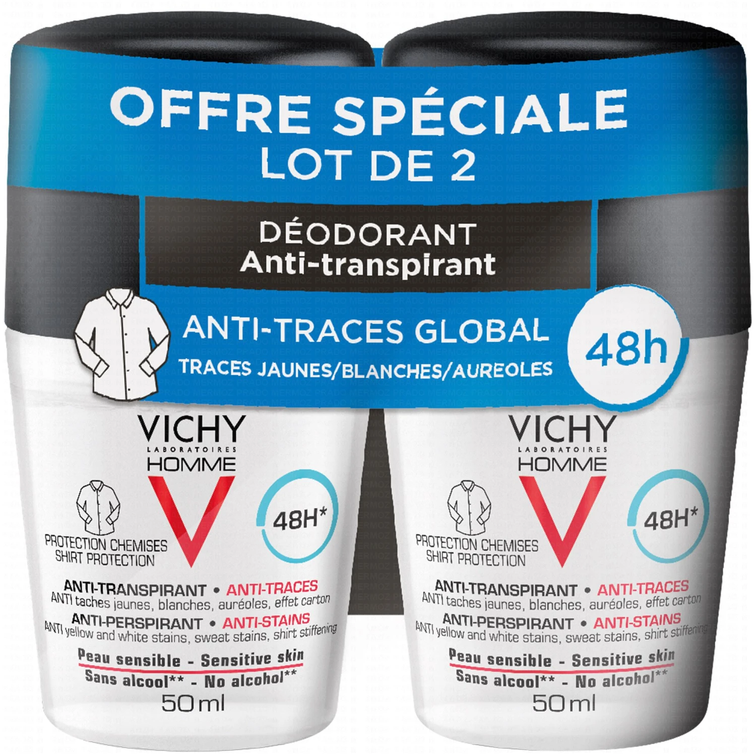 VICHY HOMME Déodorant Anti-transpirant 48h Lot De 2 X50ml 1 VICHY HOMME Déodorant Anti-transpirant 48h Lot De 2 X50ml