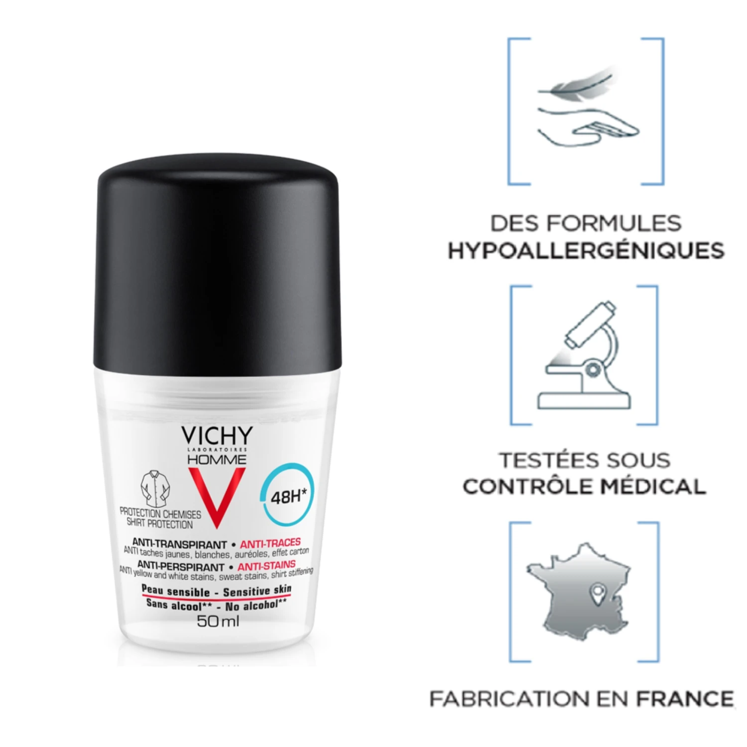 VICHY HOMME Déodorant Anti-transpirant 48h Lot De 2 X50ml 2 VICHY HOMME Déodorant Anti-transpirant 48h Lot De 2 X50ml – Image 2